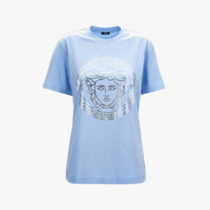 T-Shirt In Jersey Fabric With Medusa Lamina Print - Powder Blue-Grey