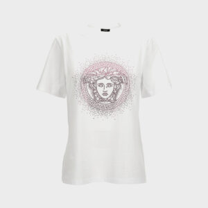 T-Shirt In Jersey-Medusa Hotfix Embroidery - White-Pink