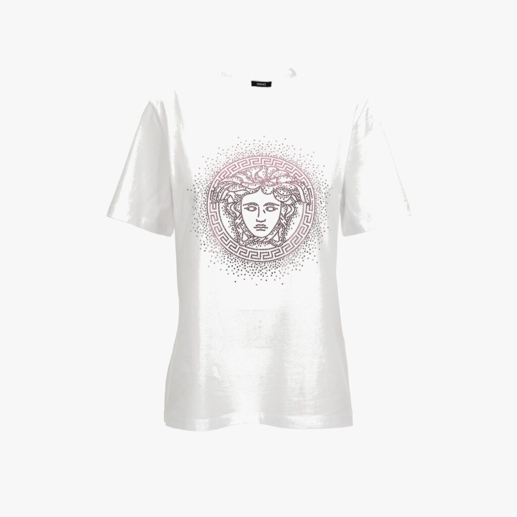 T-Shirt In Cotton Jersey Fabric With Medusa Rhinestone Embroidery-Studs