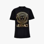 T-Shirt In Jersey-Versace And Greek Medusa Print - Black-Gold