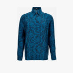 Informal Shirt In Silk Twill Print Barocco 92 Allover - Blue