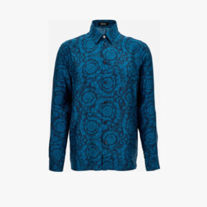 Informal Shirt In Silk Twill Print Barocco 92 Allover - Blue