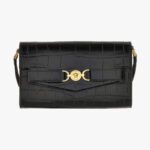 Bag In Embossed Croc Calf Leather - Black-Versace Gold