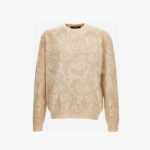Knit Sweater In Barocco Leafy Jacquard Wool Blend - Champagne
