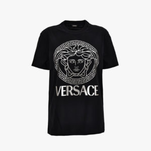 T-Shirt In Jersey-Versace And Greek Medusa Print - Black-Grey