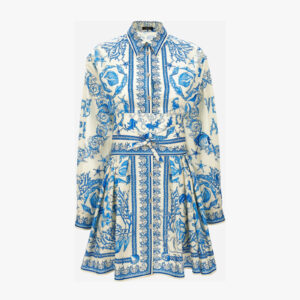 Dress In Underwater Barocco Bicolour Foulard On Cotton Poplin - Blue