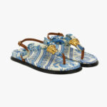 Sandal T.10 In Fabric+Calf Leather - Eggshellbright Dv Blue-Versace Gold