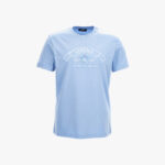 T-Shirt In Jersey Fabric-Versace Via Gesu' Print - Powder Blue-Ocean Blue