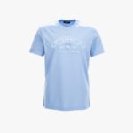 T-Shirt In Jersey Fabric-Versace Via Gesu' Print - Powder Blue-Ocean Blue