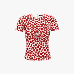Blouse In Strawberry Garden On Responsible Stretch Double Silk Georgette - White-Red