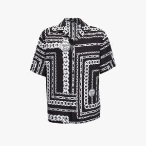 Informal Shirt In Twill Poly Medusa Chain Print Allover - Black-Grey