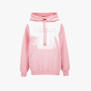 Sweatshirt In Versace Fringed Logo Embroidery Cotton Fleece - Pink