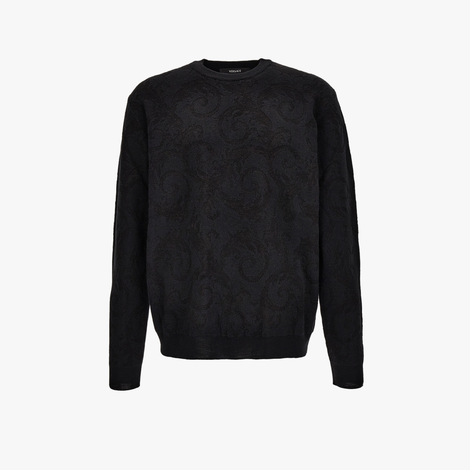 Knit Sweater In Barocco Leafy Jacquard Wool Blend - Black Knit Sweater In Barocco Leafy Jacquard Wool Blend - Black