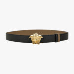 Belt 4 Cm In Calf Leather - Black-Taupe-Versace Gold