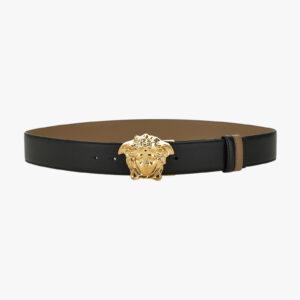 Belt 4 Cm In Calf Leather - Black-Taupe-Versace Gold