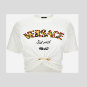 T-Shirt In Tessuto Jersey Stampa Versace Milano Barocco 92 - White-Multicolor