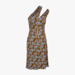 Dress In Stretch Crepe Jersey Print Poppies Allover - Tobacco-Powder Blue