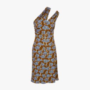 Dress In Stretch Crepe Jersey Print Poppies Allover - Tobacco-Powder Blue