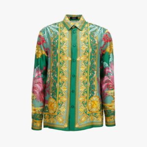 Informal Shirt In Barocco Palm Print Silk Fabric - Multicolor-Gold