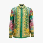 Informal Shirt In Barocco Palm Print Silk Fabric - Grey