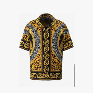 Informal Shirt In Wild Cats Print Silk Twill - Dark Anthracitedark Noisette