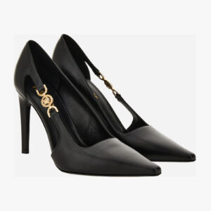 Pump H.100 In Shiny Calf Leather-Metal Hardware - Black-Versace Gold