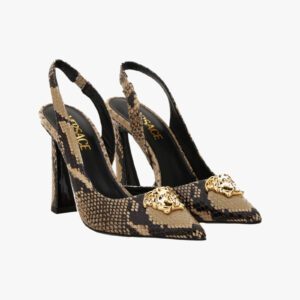 La Medusa Sling Back In Printed Python Calf Leather - White