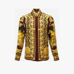 Informal Shirt In Barocco Palm Print Silk Fabric - Gold