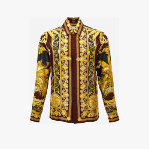 Informal Shirt In Barocco Palm Print Silk Fabric - Gold