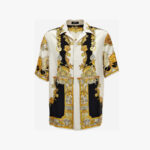 Informal Shirt In Silk Twill Coral Theatre Print - Black