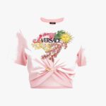 T-Shirt In Jersey With Versace Palm Print - Pastel Pink-Multicolor