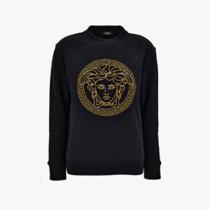 Sweatshirt In Fleece Fabric-Medusa Embroidery - Black-Gold