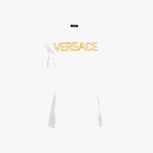 T-Shirt In Cotton Jersey Fabric With Versace Outline Embroidery - White-Gold
