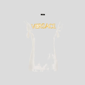 T-Shirt In Cotton Jersey Fabric With Versace Outline Embroidery - White-Gold