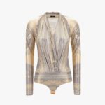 Bodysuit In Coupe Des Dieux Barocco Foulard On Responsible Viscose Laminated Liquid Jersey - Silver Grey-Champagne