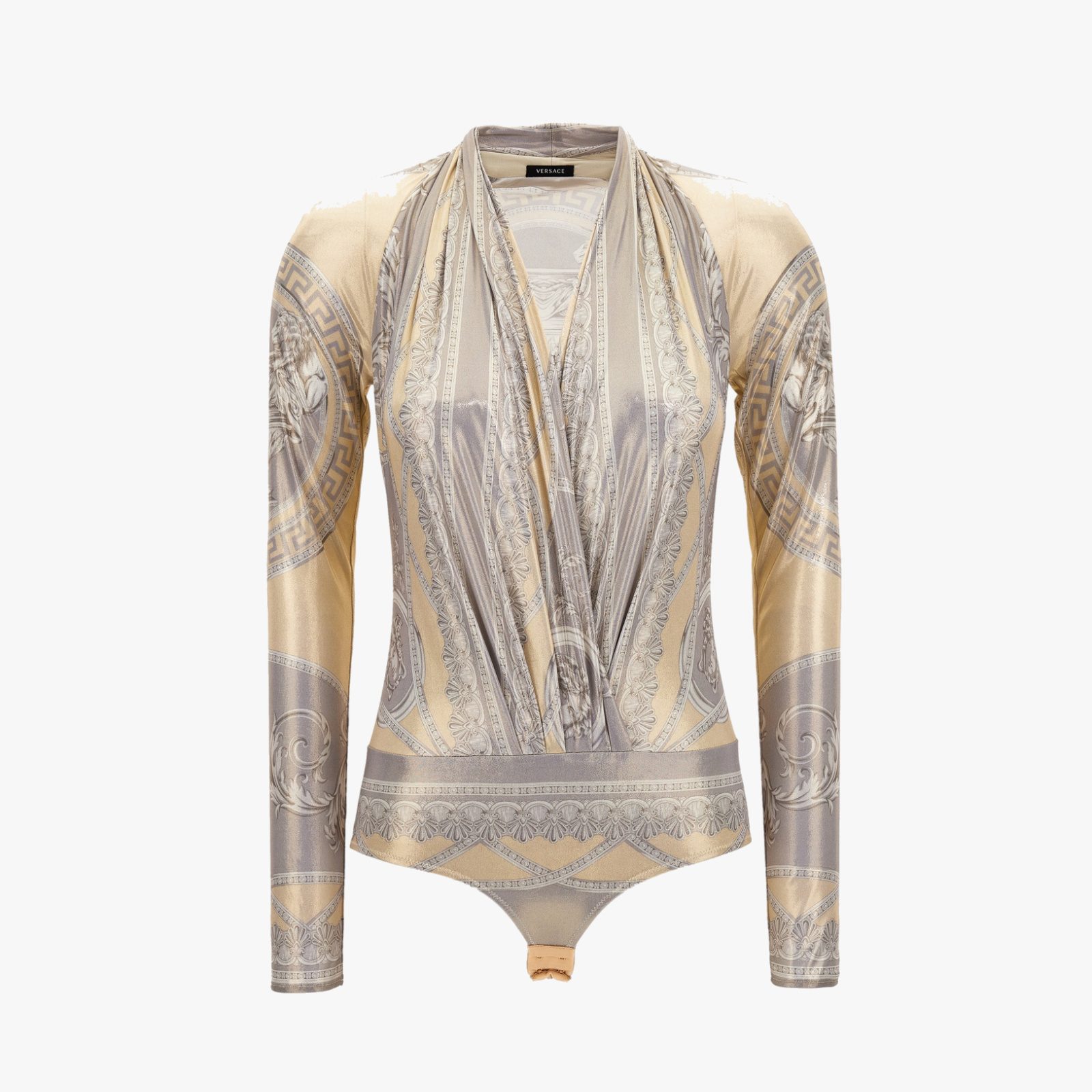 Bodysuit In Coupe Des Dieux Barocco Foulard On Responsible Viscose Laminated Liquid Jersey - Silver Grey-Champagne Bodysuit In Coupe Des Dieux Barocco Foulard On Responsible Viscose Laminated Liquid Jersey - Silver Grey-Champagne