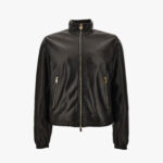 Blouson Leather In Shiny Plonge' Leather - Versace Logo - Black
