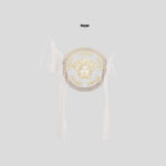 T-Shirt In Cotton Jersey-Medusa Versace Greca Thread Embroidery - White-Gold