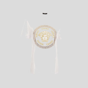 T-Shirt In Cotton Jersey-Medusa Versace Greca Thread Embroidery - White-Gold