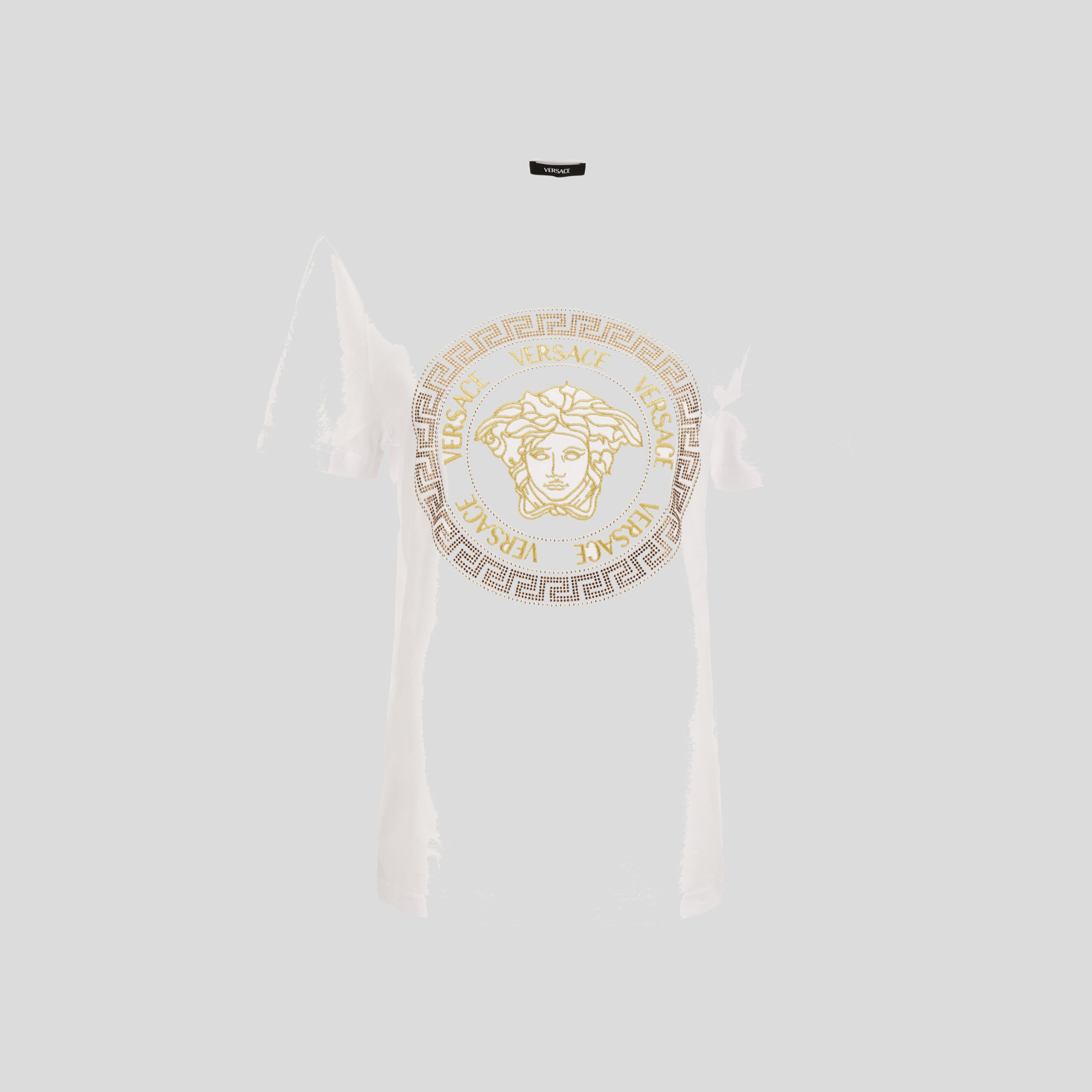 T-Shirt In Cotton Jersey-Medusa Versace Greca Thread Embroidery - White-Gold T-Shirt In Cotton Jersey-Medusa Versace Greca Thread Embroidery - White-Gold