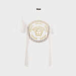 T-Shirt In Cotton Jersey-Medusa Versace Greca Thread Embroidery - White-Gold