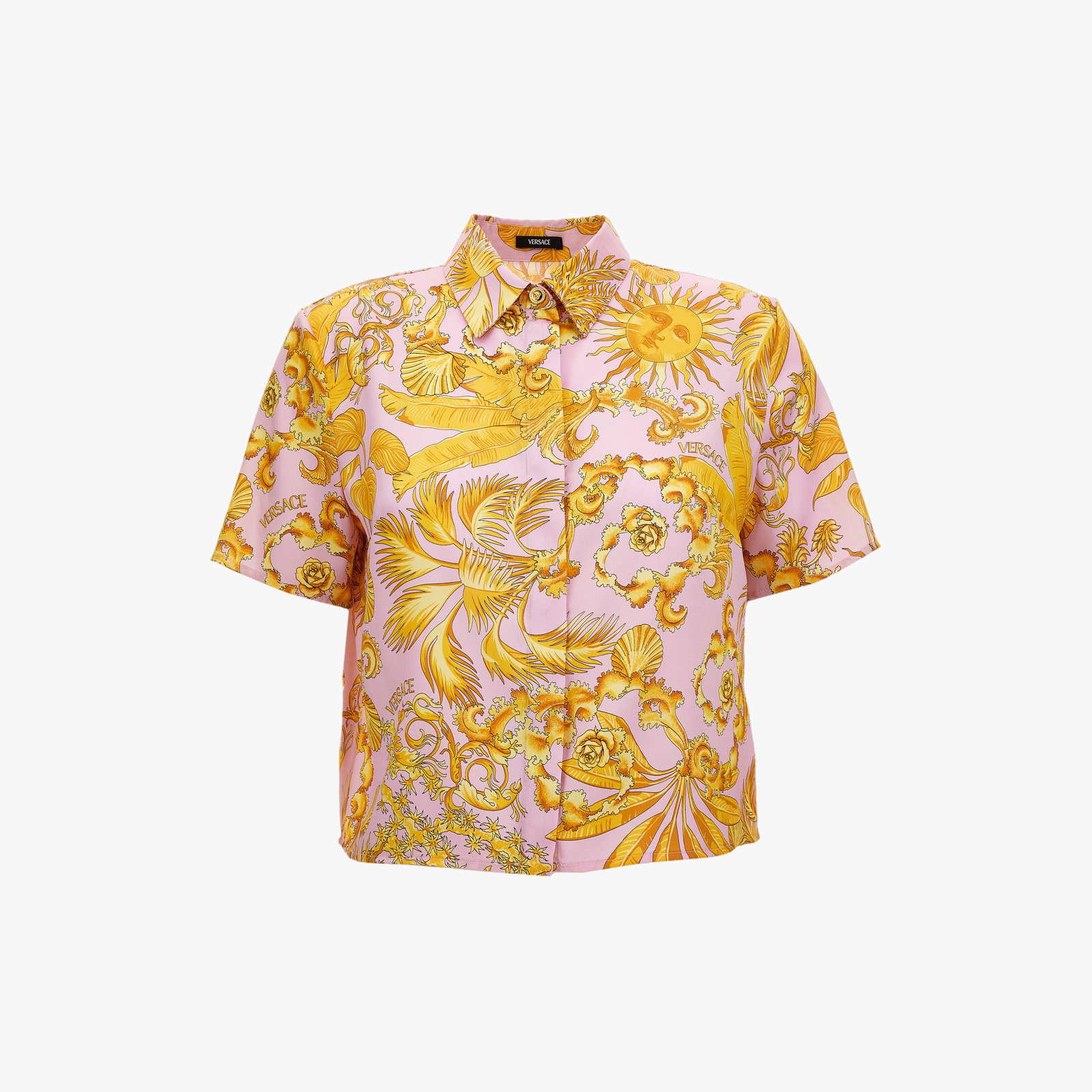 Informal Shirt In Twill Poly Baroque Palm Allover Print - Pastel Pink-Gold Informal Shirt In Twill Poly Baroque Palm Allover Print - Pastel Pink-Gold
