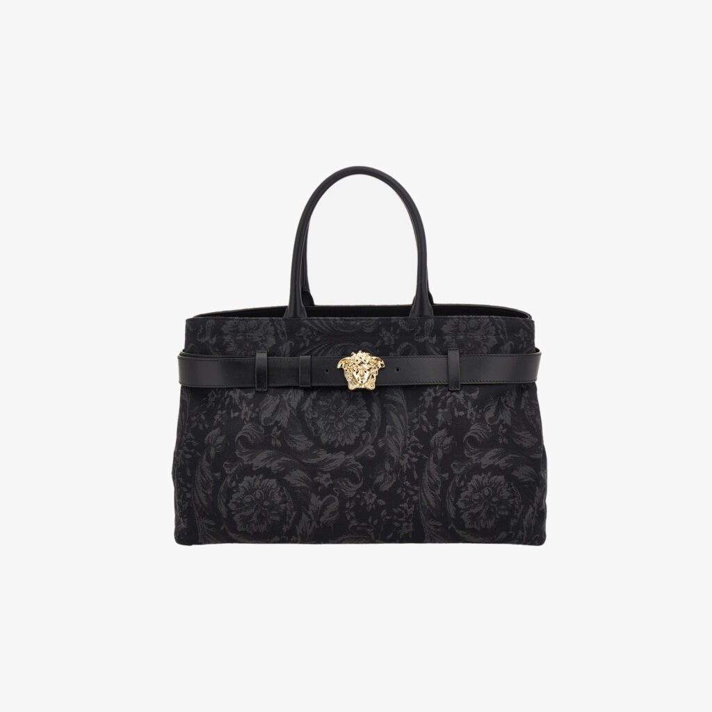 Tote In Jacquard Fabric-Calf Leather