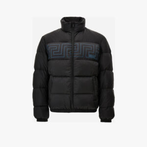 Jacket/Vest In Solid Black Fabric-Versace Greek Key Print - Black
