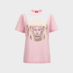 T-Shirt In Jersey Fabric With Medusa Lamina Print - Pastel Pink-Gold