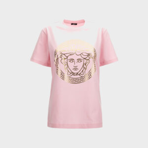 T-Shirt In Jersey Fabric With Medusa Lamina Print - Pastel Pink-Gold