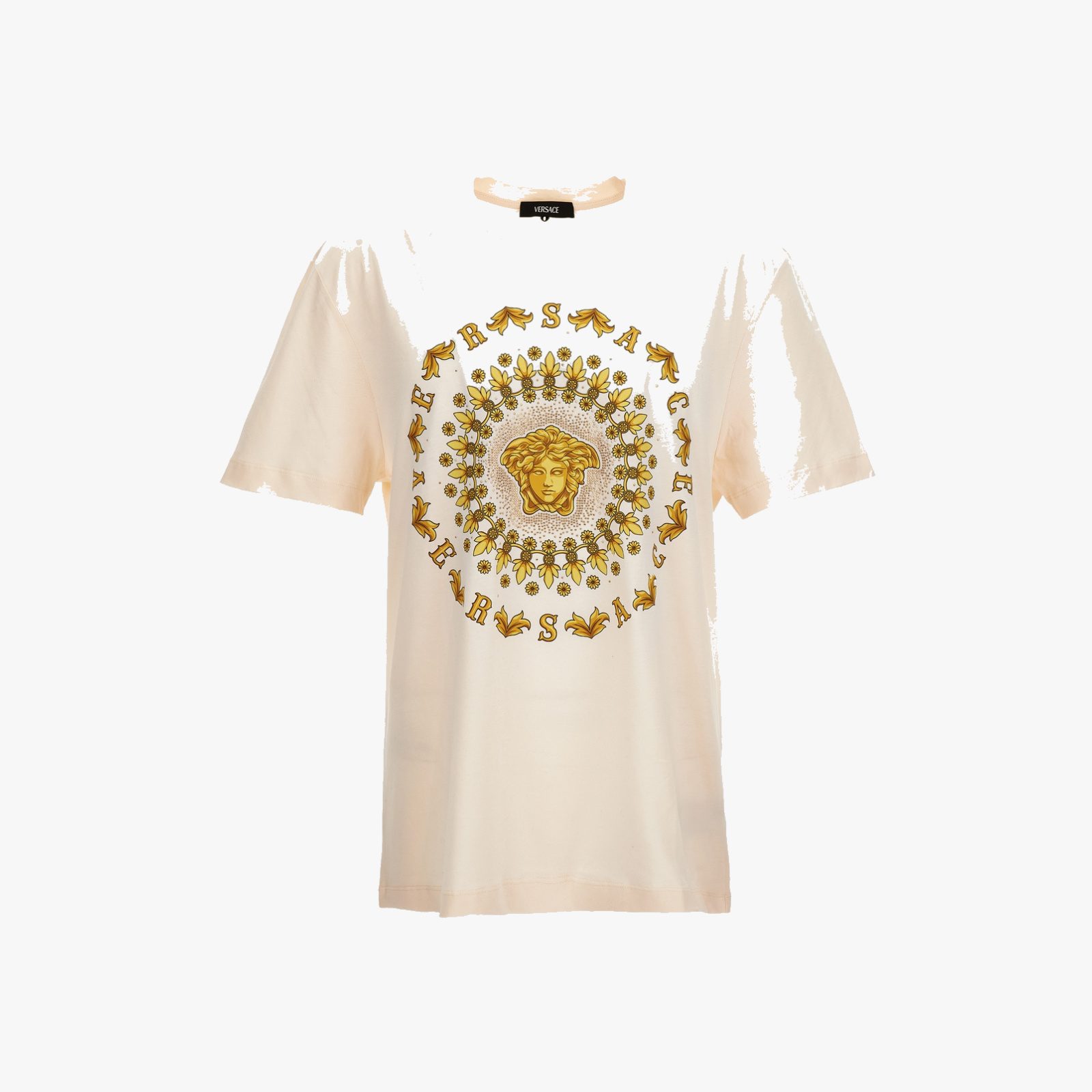 T-Shirt In Cotton Jersey Fabric Versace Leaf Detail Print - Ivory-Gold T-Shirt In Cotton Jersey Fabric Versace Leaf Detail Print - Ivory-Gold