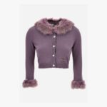 Knit Sweater In Wool And Cashmere Shearling Trims - Dusty Lilac