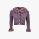 Knit Sweater In Wool And Cashmere Shearling Trims - Dusty Lilac