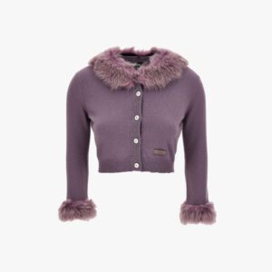 Knit Sweater In Wool And Cashmere Shearling Trims - Dusty Lilac